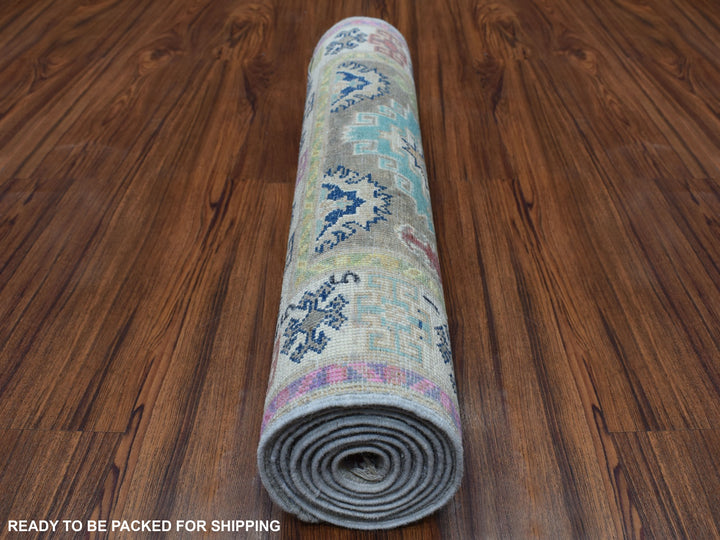 2'7" x 7'10" New Hand Knotted Grey Wool Runner Oriental Rug - MOA10255574
