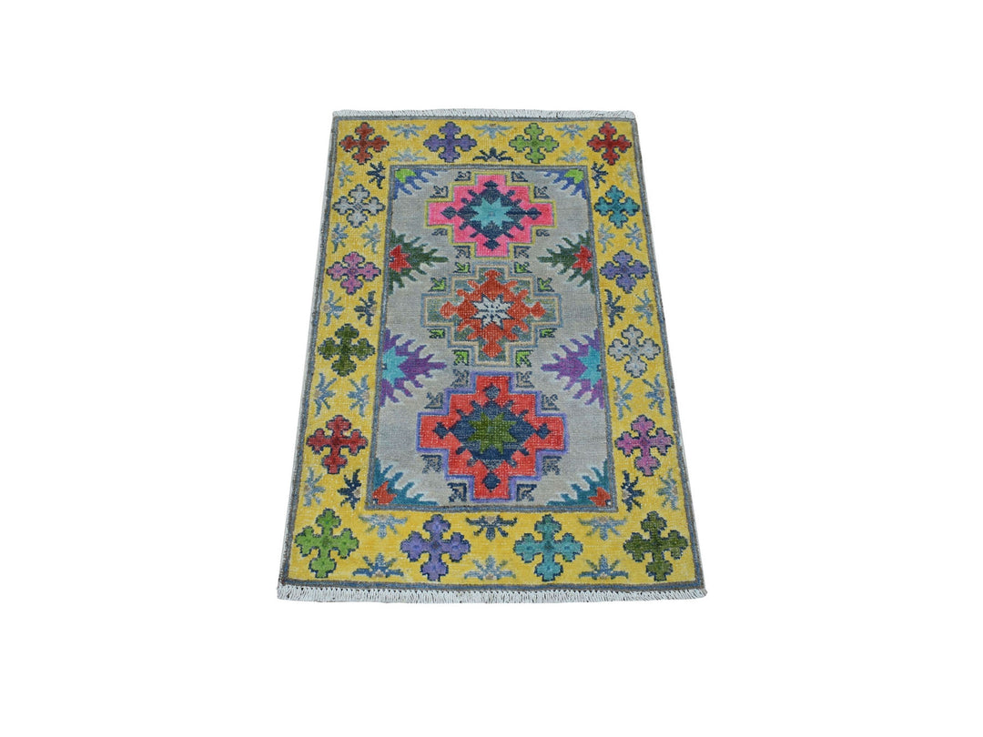 1'10" x 2'9" New Hand Knotted Grey Wool Rectangle Oriental Rug - MOA10255596