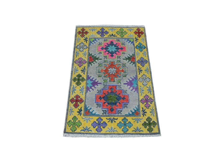 1'10" x 2'9" New Hand Knotted Grey Wool Rectangle Oriental Rug - MOA10255596