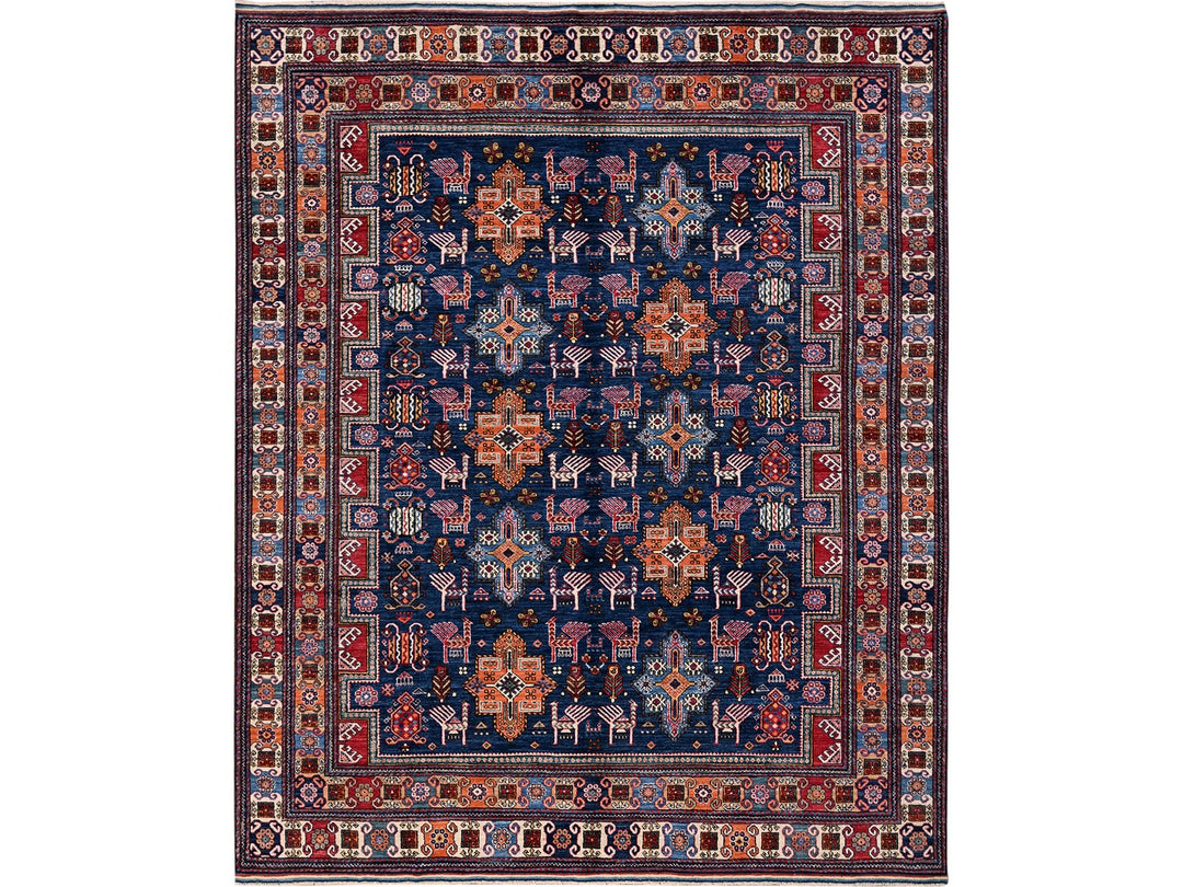 8'4" x 9'6" New Hand Knotted Blue Wool Rectangle Oriental Rug - MOA102555