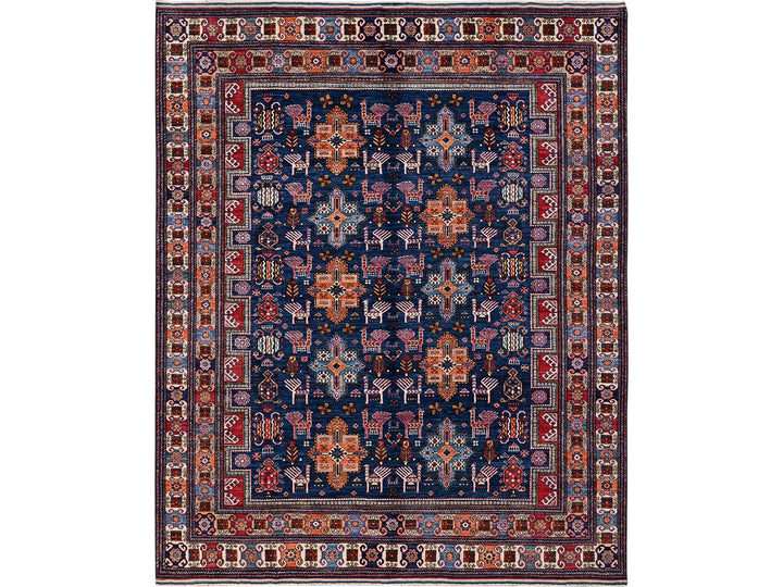 8'4" x 9'6" New Hand Knotted Blue Wool Rectangle Oriental Rug - MOA102555