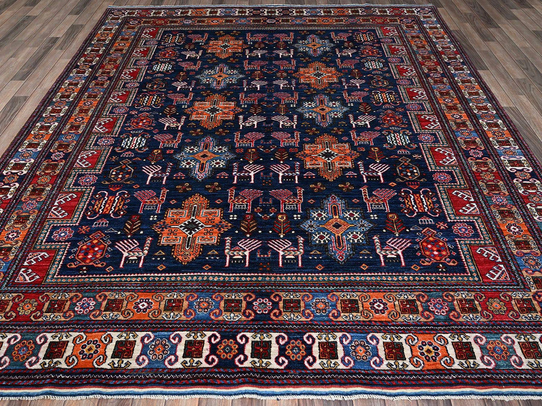 8'4" x 9'6" New Hand Knotted Blue Wool Rectangle Oriental Rug - MOA102555