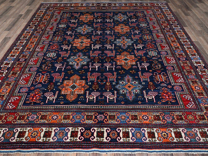 8'4" x 9'6" New Hand Knotted Blue Wool Rectangle Oriental Rug - MOA102555