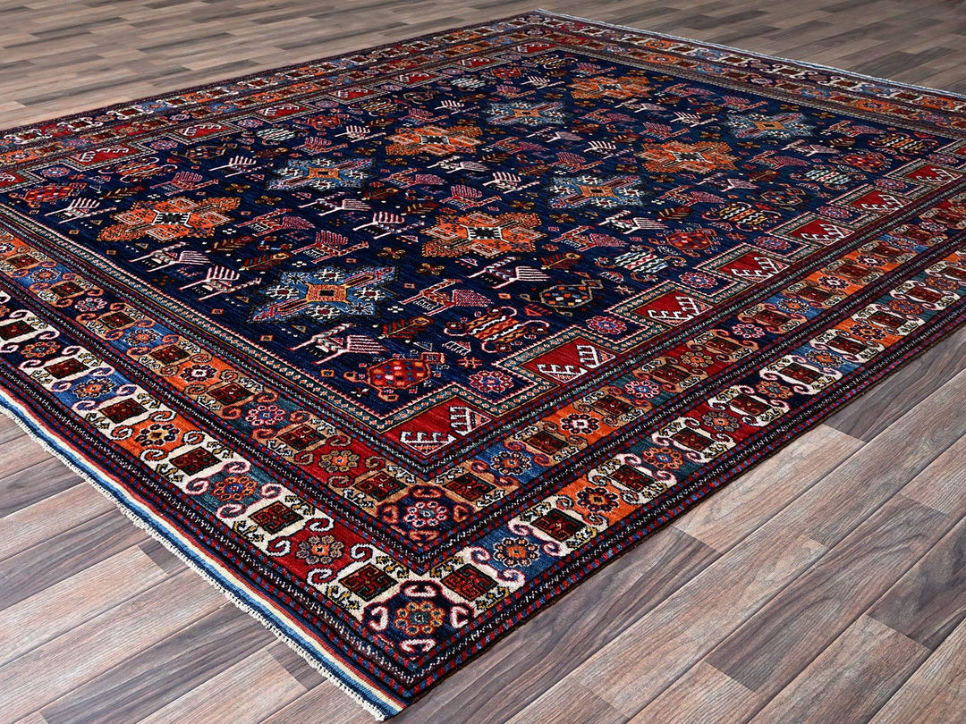 8'4" x 9'6" New Hand Knotted Blue Wool Rectangle Oriental Rug - MOA102555