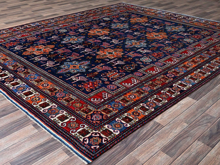 8'4" x 9'6" New Hand Knotted Blue Wool Rectangle Oriental Rug - MOA102555