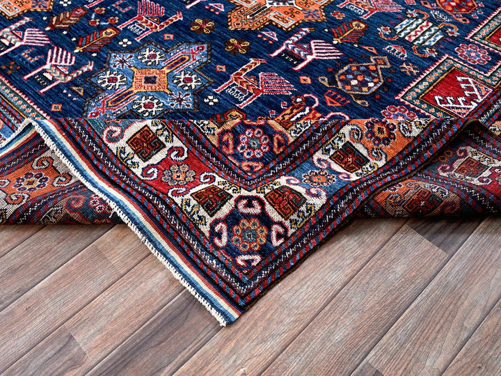 8'4" x 9'6" New Hand Knotted Blue Wool Rectangle Oriental Rug - MOA102555