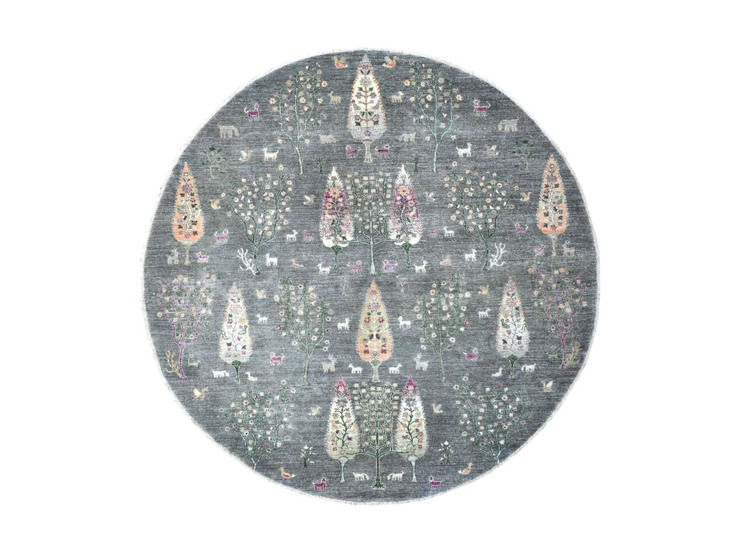8'2" x 8'2" New Hand Knotted Grey Wool Round Oriental Rug - MOA10255704