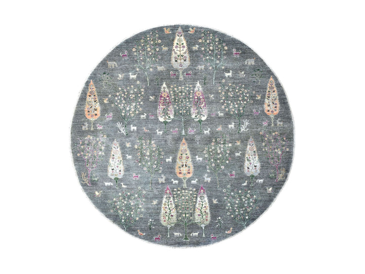 8'2" x 8'2" New Hand Knotted Grey Wool Round Oriental Rug - MOA10255704