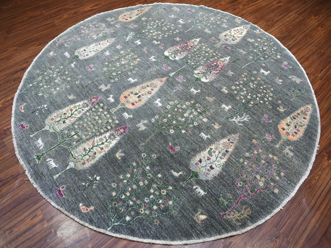 8'2" x 8'2" New Hand Knotted Grey Wool Round Oriental Rug - MOA10255704