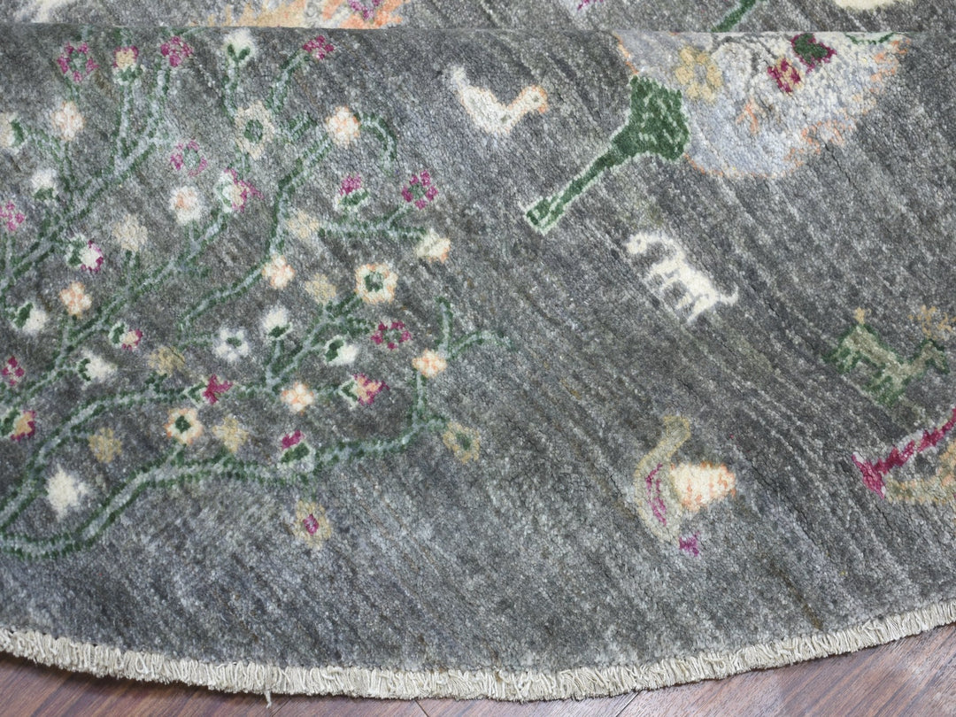 8'2" x 8'2" New Hand Knotted Grey Wool Round Oriental Rug - MOA10255704