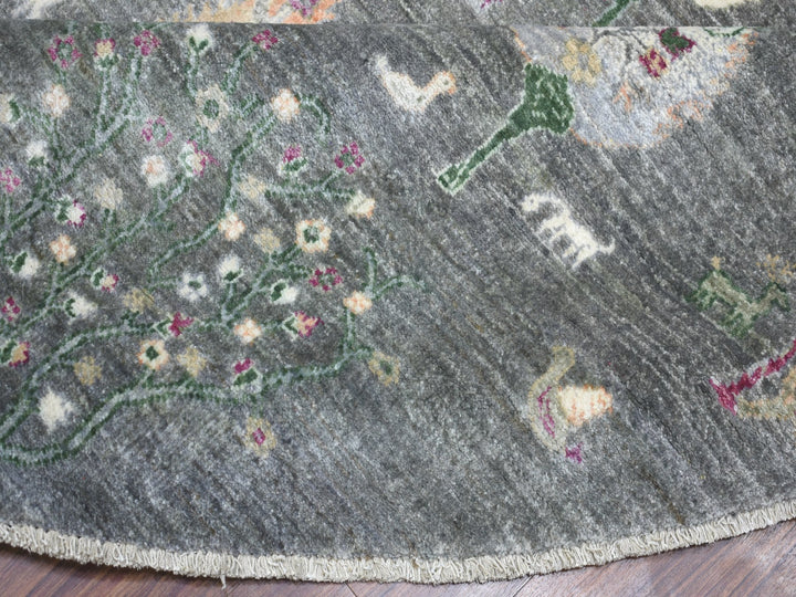 8'2" x 8'2" New Hand Knotted Grey Wool Round Oriental Rug - MOA10255704