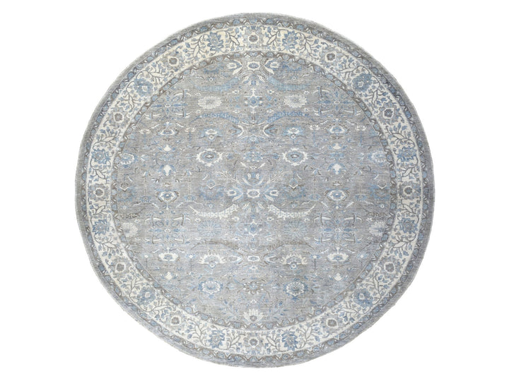 12'0" x 12'0" New Hand Knotted Grey Wool Round Oriental Rug - MOA10255710
