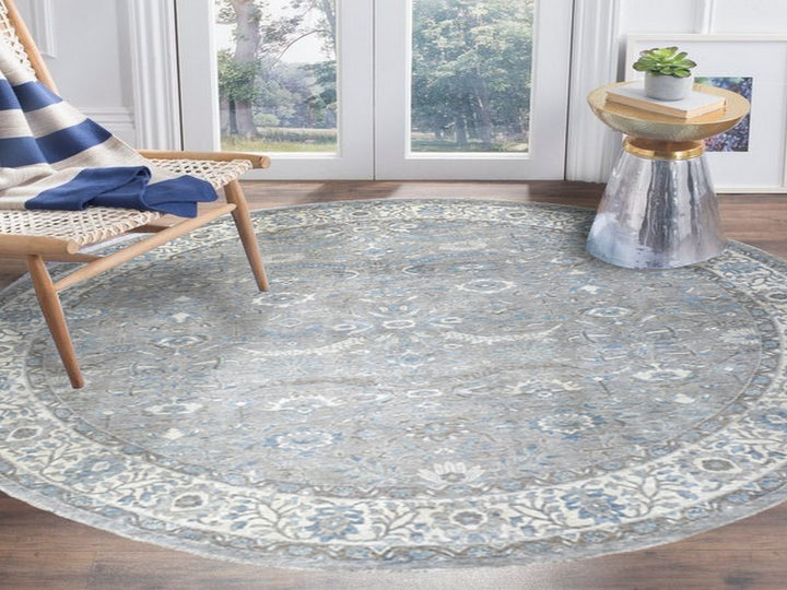 12'0" x 12'0" New Hand Knotted Grey Wool Round Oriental Rug - MOA10255710