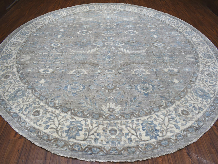 12'0" x 12'0" New Hand Knotted Grey Wool Round Oriental Rug - MOA10255710