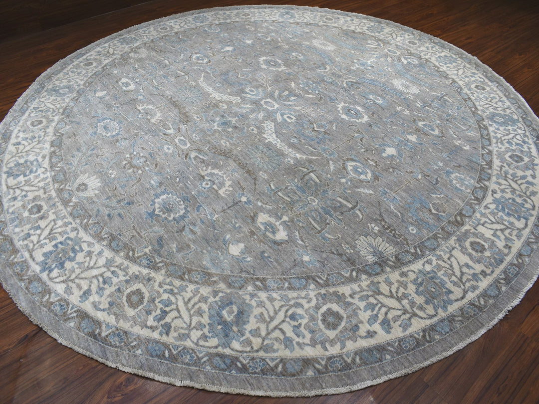 12'0" x 12'0" New Hand Knotted Grey Wool Round Oriental Rug - MOA10255710