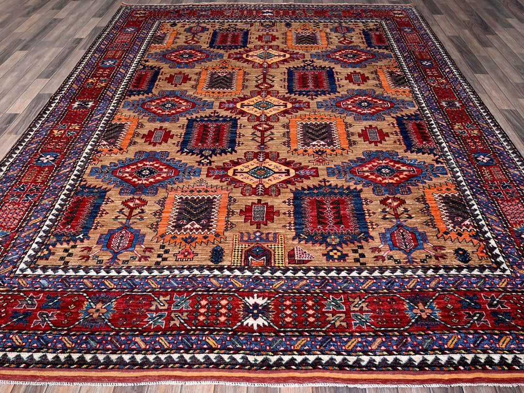 8'3" x 9'9" New Hand Knotted Beige Wool Rectangle Oriental Rug - MOA102557
