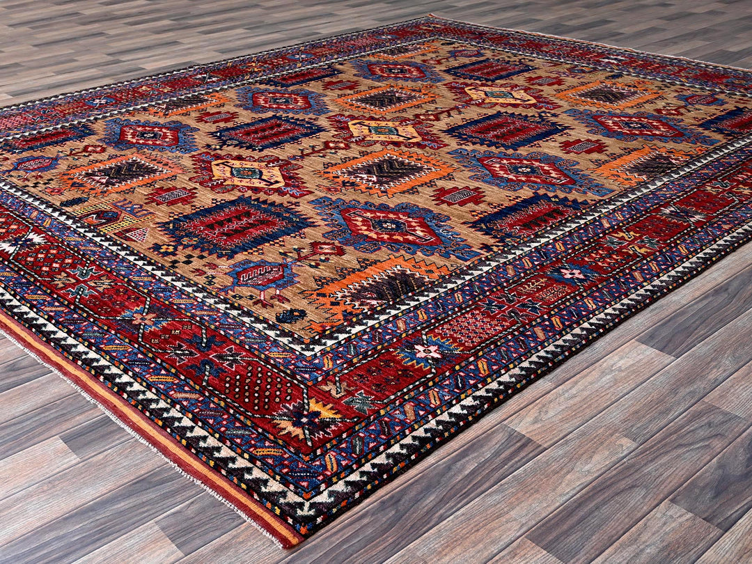 8'3" x 9'9" New Hand Knotted Beige Wool Rectangle Oriental Rug - MOA102557
