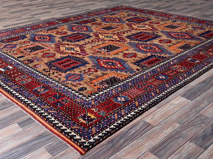 8'3" x 9'9" New Hand Knotted Beige Wool Rectangle Oriental Rug - MOA102557