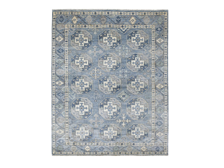 8'0" x 9'9" New Hand Knotted Blue Wool Rectangle Oriental Rug - MOA10255810