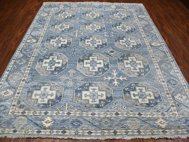 8'0" x 9'9" New Hand Knotted Blue Wool Rectangle Oriental Rug - MOA10255810