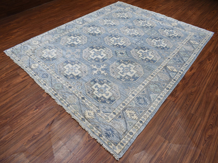 8'0" x 9'9" New Hand Knotted Blue Wool Rectangle Oriental Rug - MOA10255810