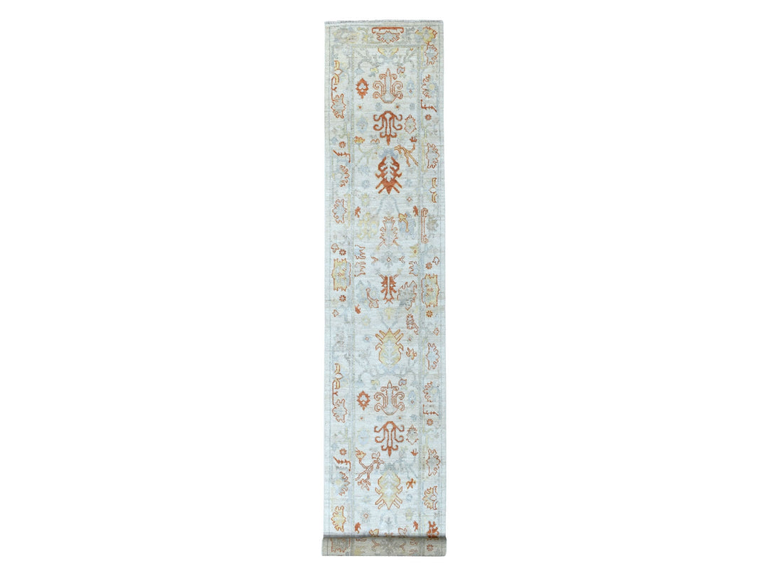 2'7" x 15'7" New Hand Knotted Ivory Wool Runner Oriental Rug - MOA10255811