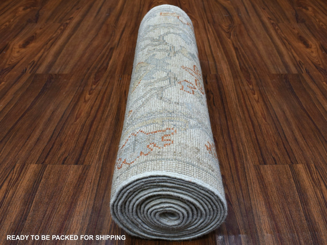 2'7" x 15'7" New Hand Knotted Ivory Wool Runner Oriental Rug - MOA10255811