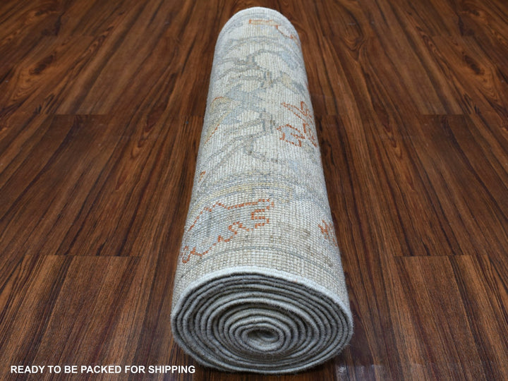 2'7" x 15'7" New Hand Knotted Ivory Wool Runner Oriental Rug - MOA10255811