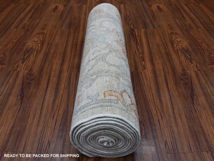2'8" x 15'8" New Hand Knotted Ivory Wool Runner Oriental Rug - MOA10255886