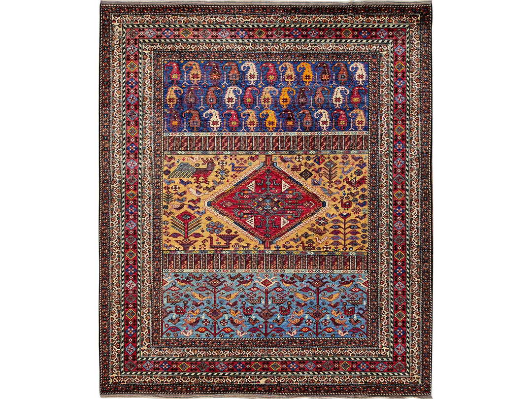 8'7" x 9'11" New Hand Knotted Yellow Wool Rectangle Oriental Rug - MOA102558