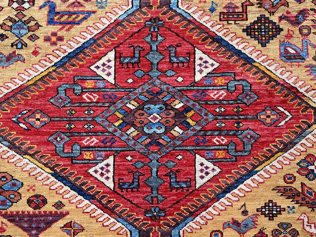 8'7" x 9'11" New Hand Knotted Yellow Wool Rectangle Oriental Rug - MOA102558