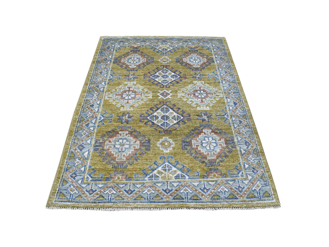 4'1" x 6'0" New Hand Knotted Yellow Wool Rectangle Oriental Rug - MOA10255955