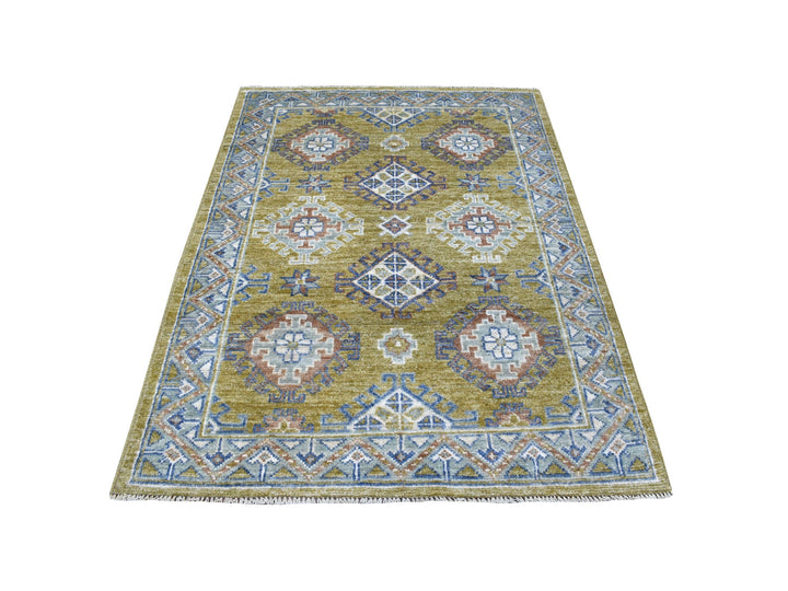 4'1" x 6'0" New Hand Knotted Yellow Wool Rectangle Oriental Rug - MOA10255955