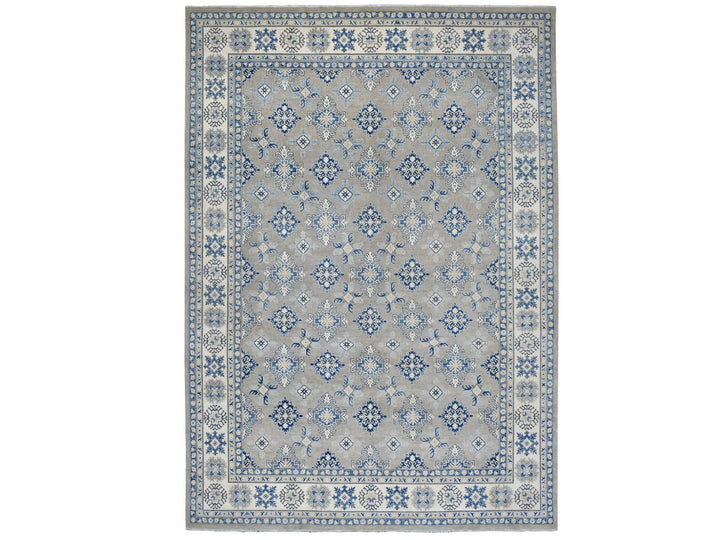 9'8" x 13'9" New Hand Knotted Grey Wool Rectangle Oriental Rug - MOA10255968