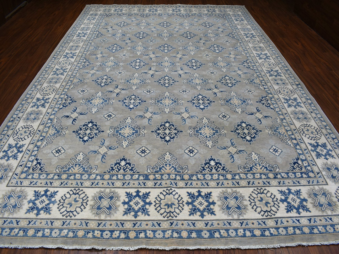 9'8" x 13'9" New Hand Knotted Grey Wool Rectangle Oriental Rug - MOA10255968
