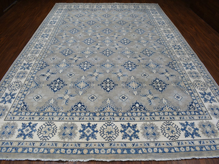 9'8" x 13'9" New Hand Knotted Grey Wool Rectangle Oriental Rug - MOA10255968