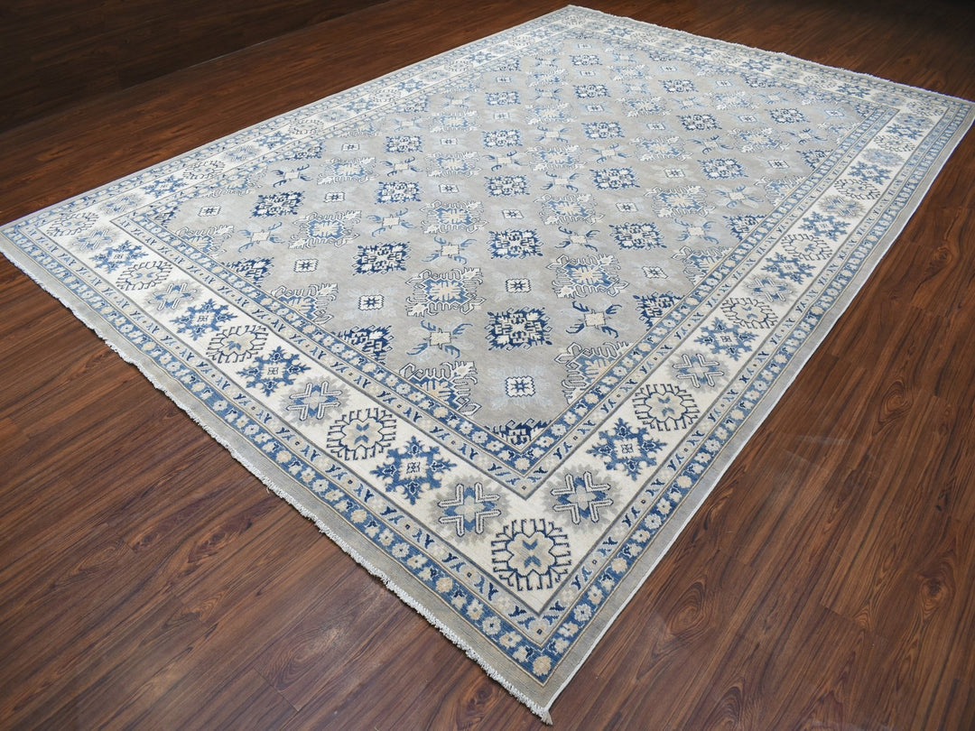 9'8" x 13'9" New Hand Knotted Grey Wool Rectangle Oriental Rug - MOA10255968