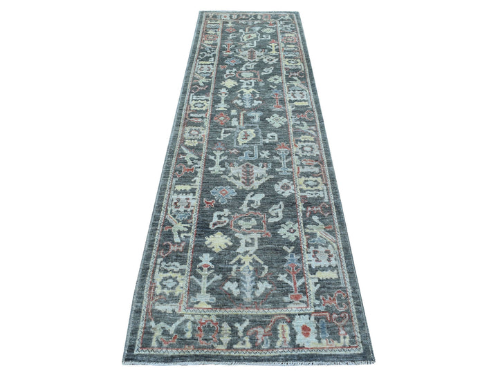 2'9" x 9'8" New Hand Knotted Grey Wool Runner Oriental Rug - MOA10256081
