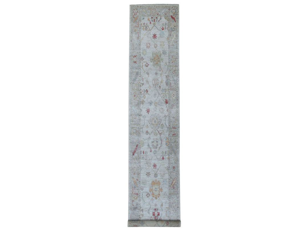 2'9" x 16'0" New Hand Knotted Grey Wool Runner Oriental Rug - MOA10256089