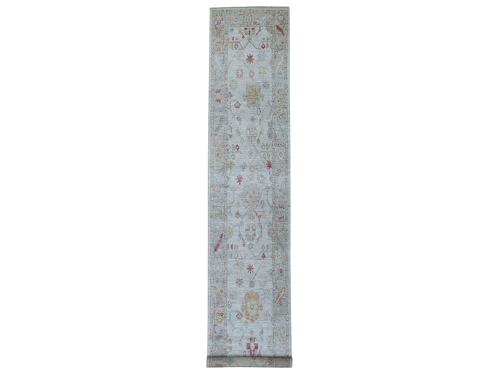2'9" x 16'0" New Hand Knotted Grey Wool Runner Oriental Rug - MOA10256089
