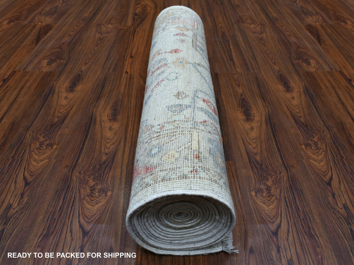 2'9" x 16'0" New Hand Knotted Grey Wool Runner Oriental Rug - MOA10256089