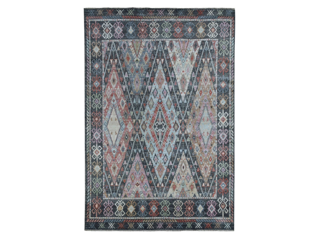 6'4" x 9'2" New Hand Knotted Black Wool Rectangle Oriental Rug - MOA10256090