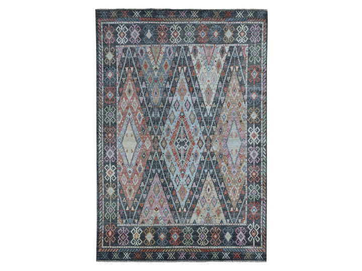 6'4" x 9'2" New Hand Knotted Black Wool Rectangle Oriental Rug - MOA10256090