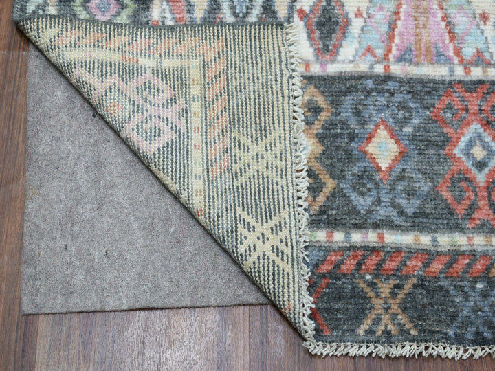 6'4" x 9'2" New Hand Knotted Black Wool Rectangle Oriental Rug - MOA10256090