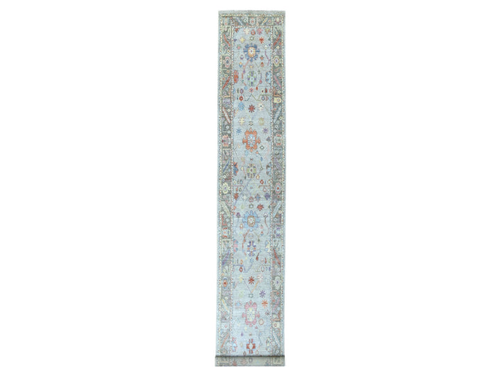 2'5" x 17'1" New Hand Knotted Grey Wool Runner Oriental Rug - MOA10256115