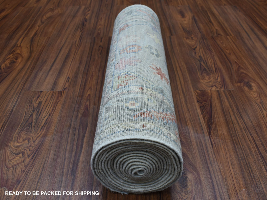 2'5" x 17'1" New Hand Knotted Grey Wool Runner Oriental Rug - MOA10256115