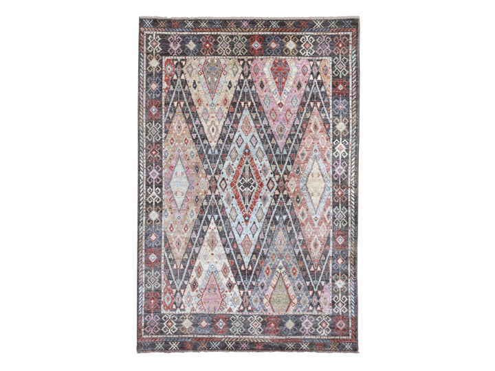 6'1" x 9'2" New Hand Knotted Black Wool Rectangle Oriental Rug - MOA10256200