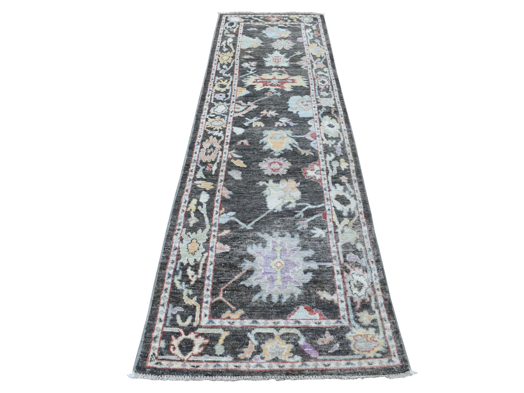2'9" x 9'9" New Hand Knotted Black Wool Runner Oriental Rug - MOA10256225