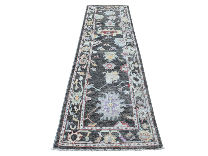 2'9" x 9'9" New Hand Knotted Black Wool Runner Oriental Rug - MOA10256225