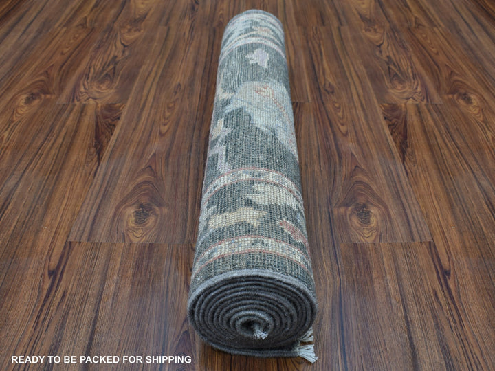 2'9" x 9'9" New Hand Knotted Black Wool Runner Oriental Rug - MOA10256225